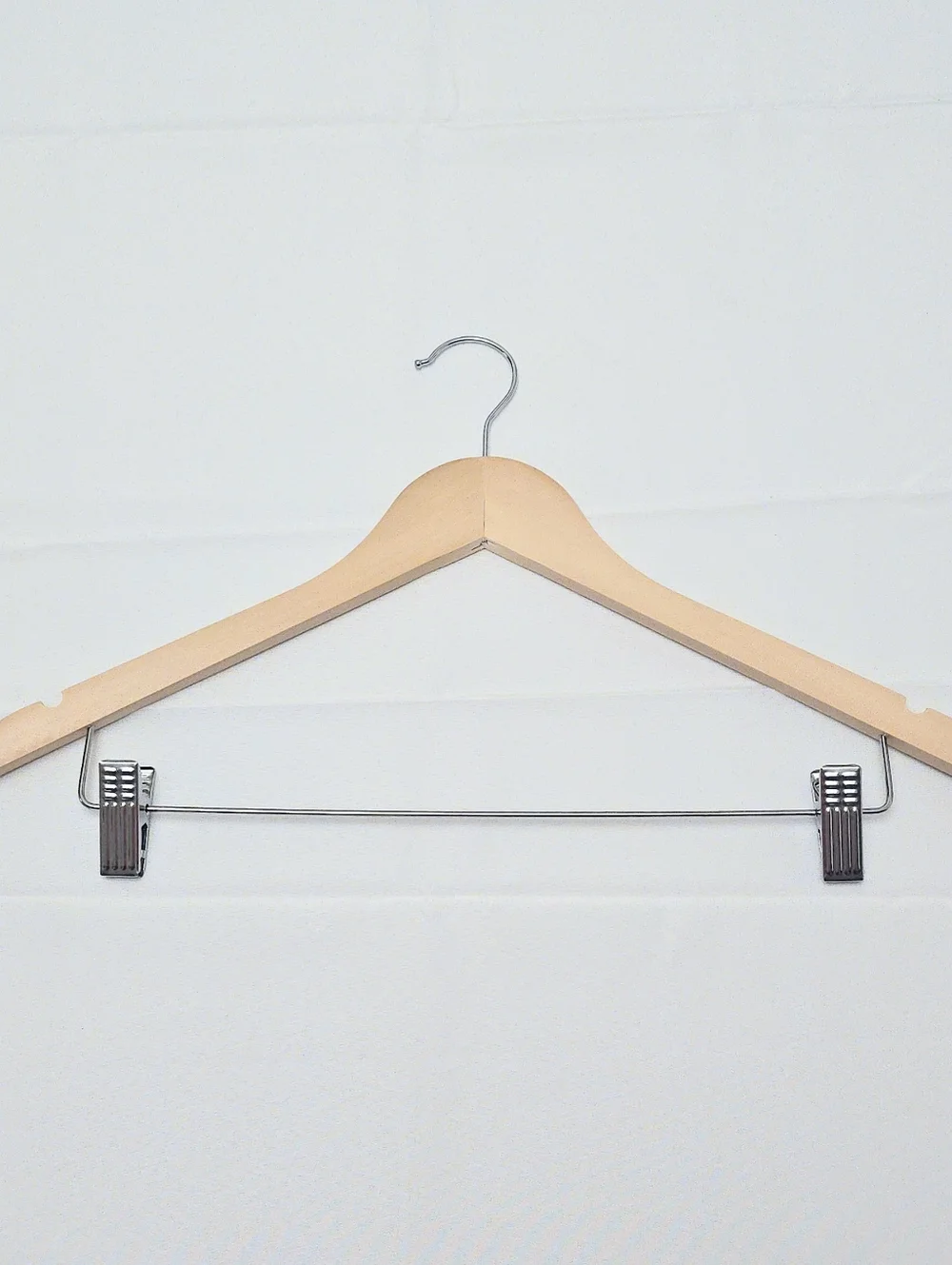 Wooden Hanger with Adjustable Metal Clips and Swivel Head - Reseller Essential